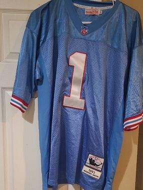 Houston NFL Warren Moon Mitchell & Ness Light Blue #1 Throwback Football Jersey